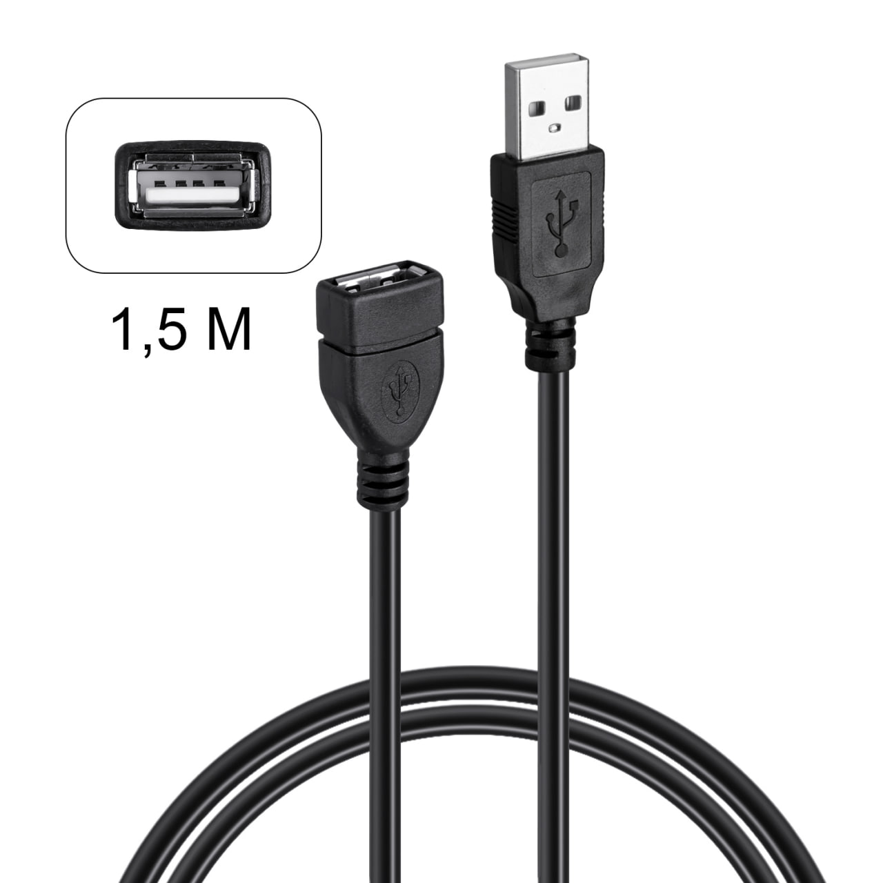 Кабель удлинитель USB 2.0 1.5M черный