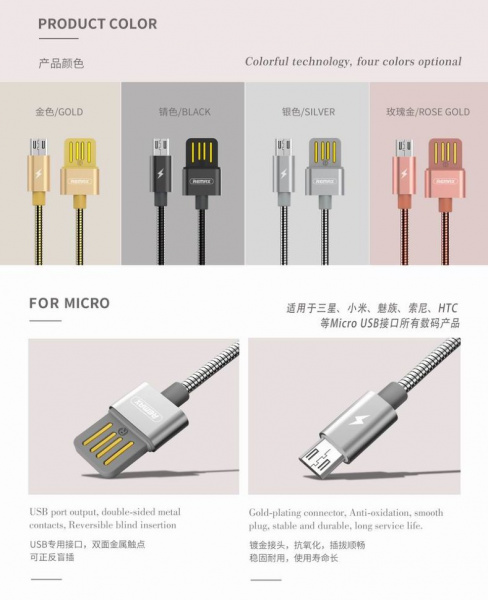 Кабель Remax Tinned RC-080m USB - micro USB, черный