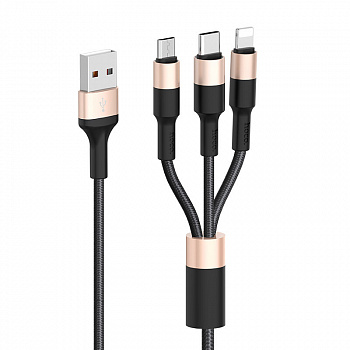 Кабель 3 в 1 Hoco X26, lightning, micro USB, USB Type-C, черно-золотой