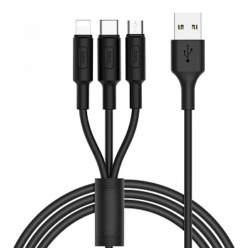 Кабель 3 в 1 Hoco X25, lightning, micro USB, USB Type-C, черный