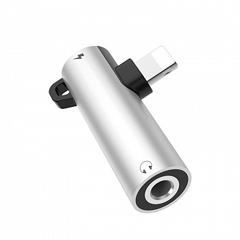 Переходник Hoco LS21, Apple Lightning - mini jack 3.5 mm, серебристый