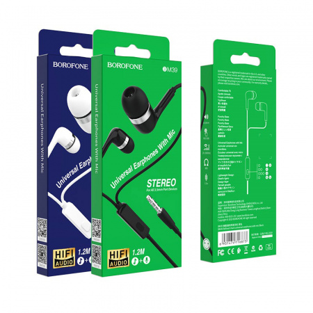 Проводные наушники BOROFONE BM39 Refined, Jack 3.5mm, 1.2 м, Белый, контроллер с микрофоном
