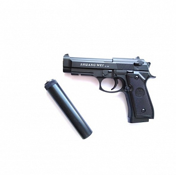 Пистолет для страйкбола с глушителем Airsoft Gun C18+ (Beretta M9A1)